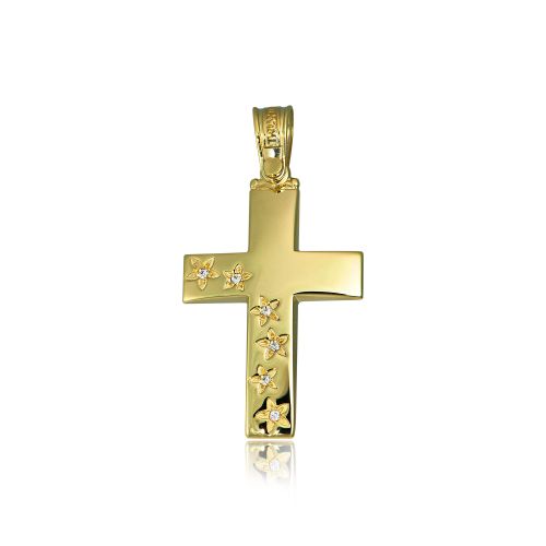 Σταυρός Βάπτισης Τριάντος Κορίτσι Κίτρινο Χρυσό Κ14 με Πέτρες Ζιργκόν 019829