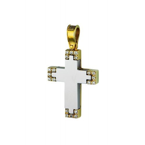 Σταυρός Βάπτισης για Κορίτσι Λευκό και Κίτρινο  Χρυσό Κ14 με Πέτρες Ζιργκόν 020287
