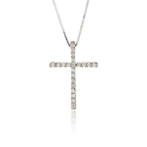 Σταυρός με Αλυσίδα για Κορίτσι από Λευκό Χρυσό Κ18 με Διαμάντια 021011