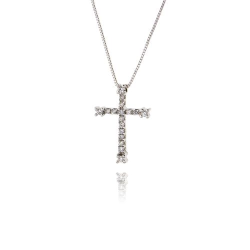Γυναικείος Σταυρός με Αλυσίδα από Λευκό Χρυσό Κ18 με Διαμάντια 021012