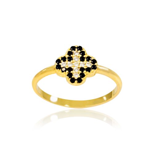Δαχτυλίδι Σταυρός από Κίτρινο Χρυσό 14 Καρατίων με Πέτρες Ζιργκόν 021867