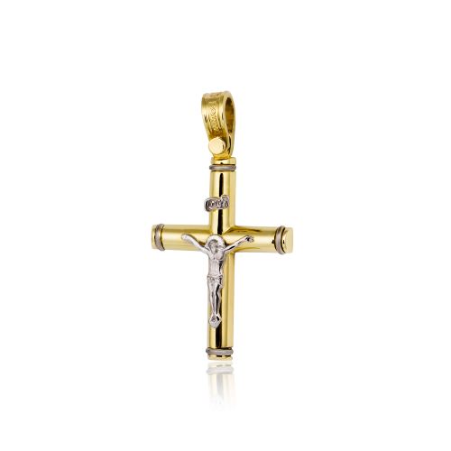 Σταυρός Βαπτιστικός Τριάντος για Αγόρι Εσταυρωμένος Κίτρινο και Λευκό Χρυσό Κ14 022124