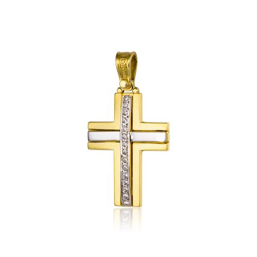 Σταυρός Βάπτισης Τριάντος για Κορίτσι Κίτρινο και Λευκό Χρυσό Κ14 με Πέτρες Ζιργκόν 022132