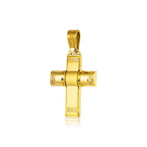 Σταυρός Βάπτισης Τριάντος Κορίτσι Κίτρινο Χρυσό Κ14 με Πέτρες Ζιργκόν 022134