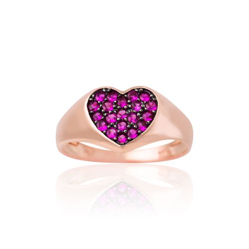 Δαχτυλίδι Καρδιά Σεβαλιέ  από Ροζ Χρυσό 9 Καρατίων με Πέτρες Ζιργκόν 022325