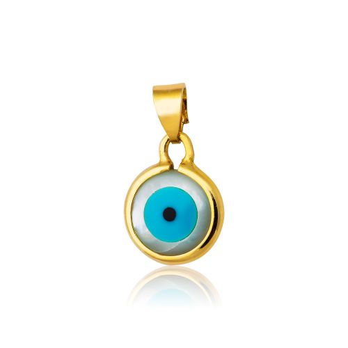 Μενταγιόν Παιδικό Μάτι από Κίτρινο Χρυσό Κ14 με Mother of Pearl 022331