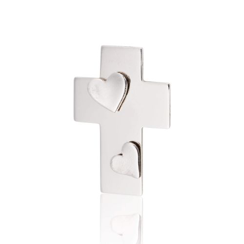 Σταυρός Γυναικείος mini με Καρδιές Τριάντος Λευκό Χρυσό 14 Καρατίων 022409