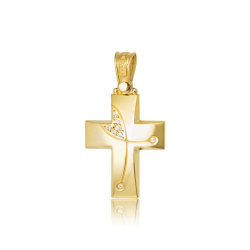 Σταυρός Βάπτισης Τριάντος για Κορίτσι Κίτρινο Χρυσό Κ14 με Πέτρες Ζιργκόν 022667