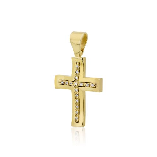 Σταυρός Βάπτισης για Κορίτσι Επιχρυσωμένο Ασήμι 925 με Πέτρες Ζιργκόν 024938