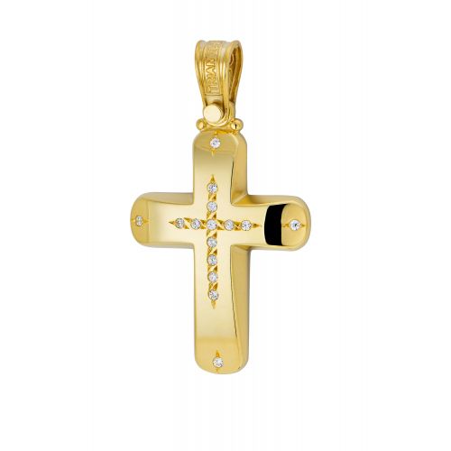 Σταυρός Βάπτισης Τριάντος για Κορίτσι Κίτρινο Χρυσό Κ14 με Πέτρες Ζιργκόν 025093