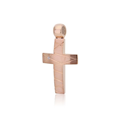 Σταυρός Βάπτισης για Κορίτσι Ροζ Χρυσό Κ14 με Πέτρες Ζιργκόν 028384