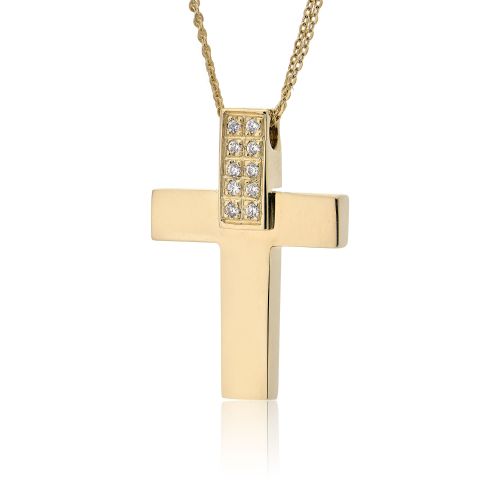Σταυρός Βάπτισης ValOro με Αλυσίδα για Κορίτσι Κίτρινο Χρυσό Κ14 με Πέτρες Ζιργκόν 028397