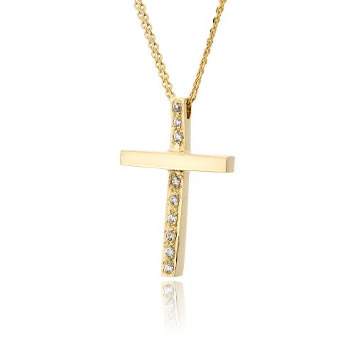 Σταυρός Βάπτισης ValOro με Αλυσίδα για Κορίτσι Κίτρινο Χρυσό Κ14 με Πέτρες Ζιργκόν 028604