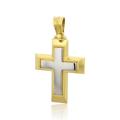 Σταυρός Βάπτισης Τριάντος για Αγόρι Σκέτος Κίτρινο και Λευκό Χρυσό Κ14 029957
