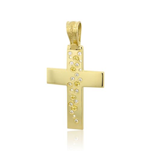 Σταυρός Βάπτισης Τριάντος για Κορίτσι Κίτρινο Χρυσό Κ14 με Πέτρες Ζιργκόν 029962