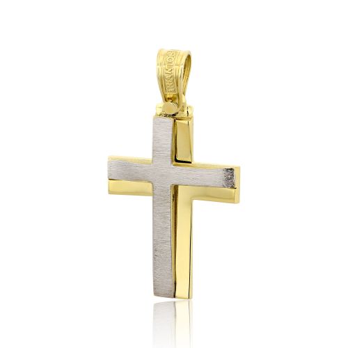 Σταυρός Βάπτισης Τριάντος για Αγόρι Σκέτος Κίτρινο και Λευκό Χρυσό Κ14 029970