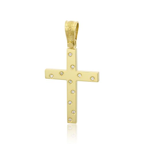 Σταυρός Βάπτισης Τριάντος για Κορίτσι Κίτρινο Χρυσό Κ14 με Πέτρες Ζιργκόν 029973