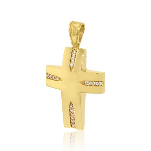 Σταυρός Βάπτισης για Κορίτσι από Κίτρινο Χρυσό με Πέτρες Ζιργκόν 030133