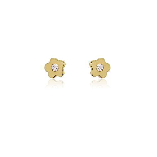 Παιδικά Σκουλαρίκια Λουλουδάκια Κίτρινο Χρυσό Κ14 με Πέτρες Ζιργκόν 030195