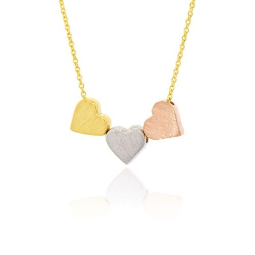 Κολιέ με Αλυσίδα και τρείς Καρδιές από Κίτρινο, Ροζ και Λευκό Χρυσό Κ14 030202