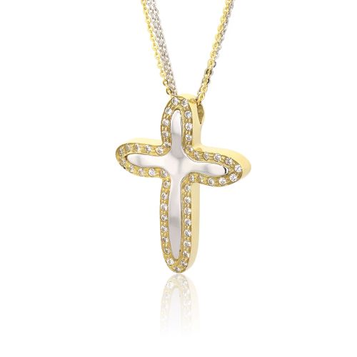Σταυρός Βάπτισης Val΄Oro με Αλυσίδα για Κορίτσι Κίτρινο και Λευκό Χρυσό Κ14 με Πέτρες Ζιργκόν 030247