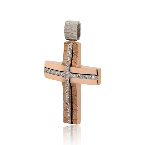 Σταυρός Βάπτισης Val΄Oro για Κορίτσι Ροζ και Λευκό Χρυσό Κ14 με Πέτρες Ζιργκόν 030250