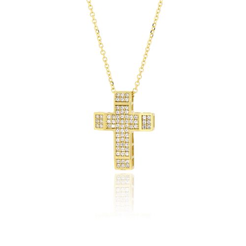 Σταυρός Βάπτισης με Αλυσίδα για Κορίτσι Κίτρινο Χρυσό Κ14 με Πέτρες Ζιργκόν 030388
