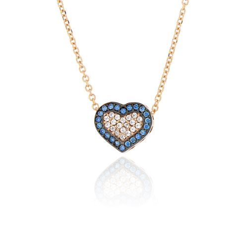 Μενταγιόν Καρδιά με Αλυσίδα από Ροζ Χρυσό Κ14 με Πέτρες Ζιργκόν 030395