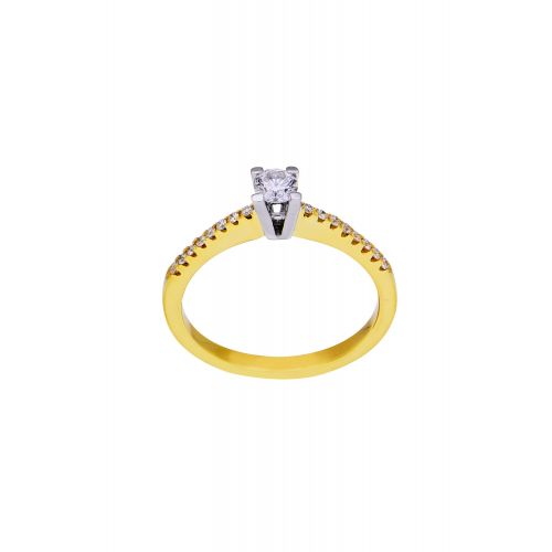 Μονόπετρο Δαχτυλίδι Κίτρινο και Λευκό Χρυσό Κ18 με Διαμάντια 030520