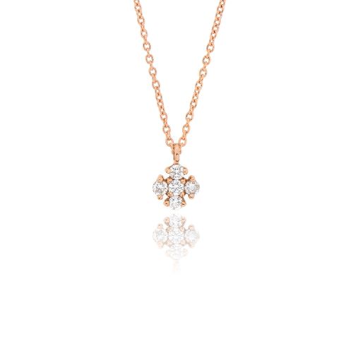 Μενταγιόν Σταυρουδάκι με Αλυσίδα από Ροζ Χρυσό Κ18 με Διαμάντια Μπριγιάν 030533