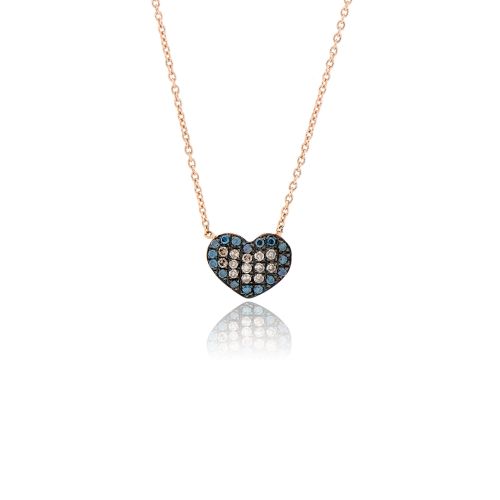 Μενταγιόν Καρδιά με Αλυσίδα Ροζ Χρυσό Κ18 με Διαμάντια Μπριγιάν 030534
