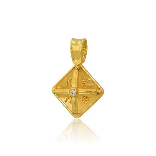 Μενταγιόν Κωνσταντινάτο από Κίτρινο Χρυσό Κ9 με Πέτρες Ζιργκόν 030646