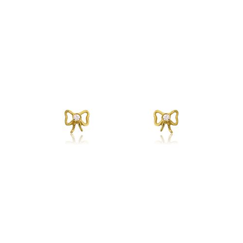 Σκουλαρίκια Φιογκάκια από Κίτρινο Χρυσό 9 Καρατίων με Πέτρες Ζιργκόν 030684