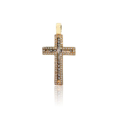 Σταυρός Βάπτισης για Κορίτσι από Κίτρινο και Λευκό Χρυσό Κ14 με Πέτρες Ζιργκόν 030824