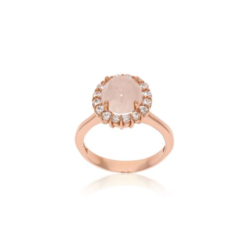 Δαχτυλίδι Ροζέτα Ροζ Χρυσό Κ14 με Πέτρες Ζιργκόν και Χαλαζία 030845