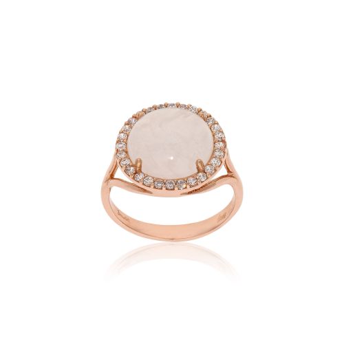Δαχτυλίδι Ροζέτα Ροζ Χρυσό Κ14 με Πέτρες Ζιργκόν και Χαλαζία 030846