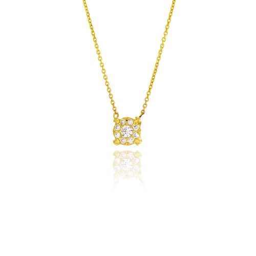 Μενταγιόν με Αλυσίδα Ροζέτα Κίτρινο Χρυσό Κ18 με Διαμάντια Μπριγιάν 031361