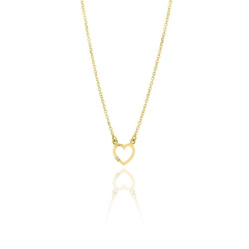 Μενταγιόν Καρδιά με Αλυσίδα από Κίτρινο Χρυσό Κ14 με Πέτρες Ζιργκόν 031546
