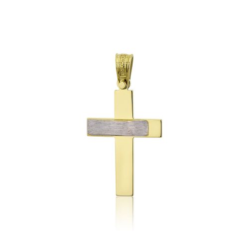 Σταυρός Βάπτισης Τριάντος για Αγόρι Σκέτος Κίτρινο Λευκό Χρυσό Κ14 031631