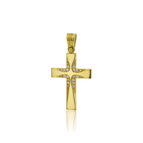 Σταυρός Βάπτισης Τριάντος για Κορίτσι Κίτρινο Χρυσό Κ14 με Πέτρες Ζιργκόν 031632
