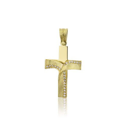 Σταυρός Βάπτισης Τριάντος για Κορίτσι Κίτρινο Χρυσό Κ14 με Πέτρες Ζιργκόν 031633