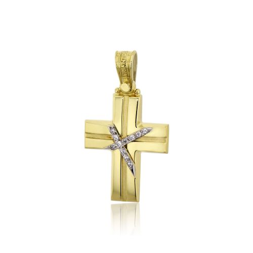 Σταυρός Βάπτισης Τριάντος για Κορίτσι Κίτρινο Λευκό Χρυσό Κ14 με Ζιργκόν 031635