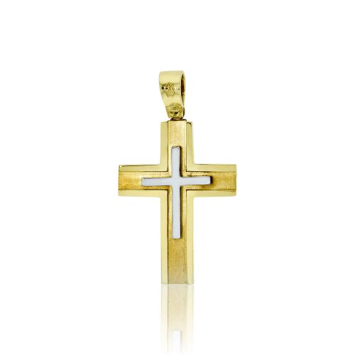 Σταυρός Βάπτισης για Αγόρι Σκέτος Κίτρινο και Λευκό Χρυσό Κ14 031742