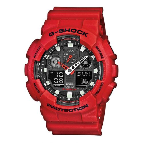 Ρολόι Casio G-Shock Quartz με Κόκκινο Λουράκι από Καουτσούκ GA-100B-4AER