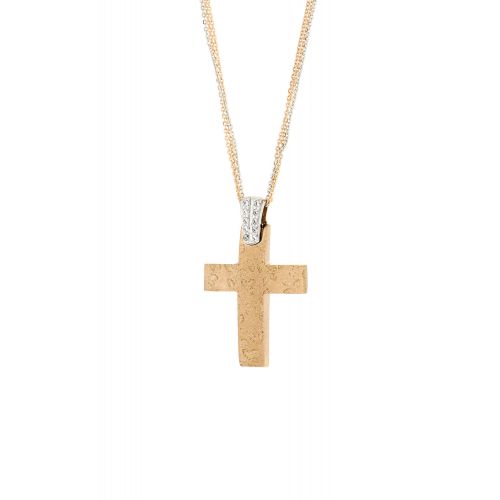 Σταυρός Βάπτισης Val΄Oro με Αλυσίδα για Κορίτσι Ροζ Λευκό Χρυσό Κ14 με Πέτρες Ζιργκόν 031853