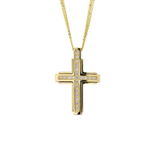 Σταυρός Βάπτισης με Αλυσίδα για Κορίτσι Val΄Oro από Κίτρινο Χρυσό Κ14 με Πέτρες Ζιργκόν 031855