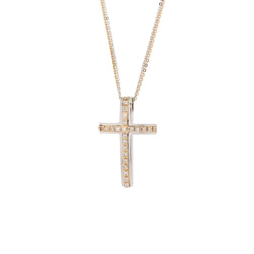 Βαπτιστικός Σταυρός Val΄Oro με Αλυσίδα για Κορίτσι Ροζ Λευκό Χρυσό Κ14 με Πέτρες Ζιργκόν 031860