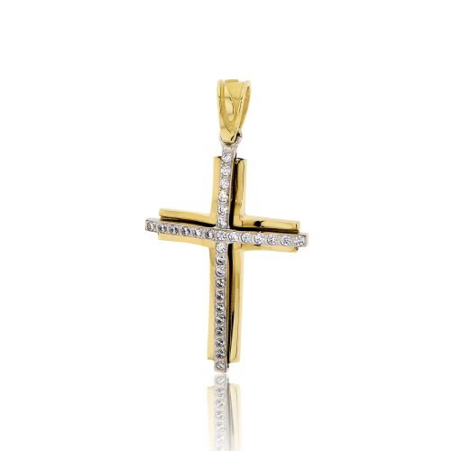 Σταυρός Βάπτισης Val΄Oro για Κορίτσι Κίτρινο Λευκό Χρυσό Κ14 με Πέτρες Ζιργκόν 031873