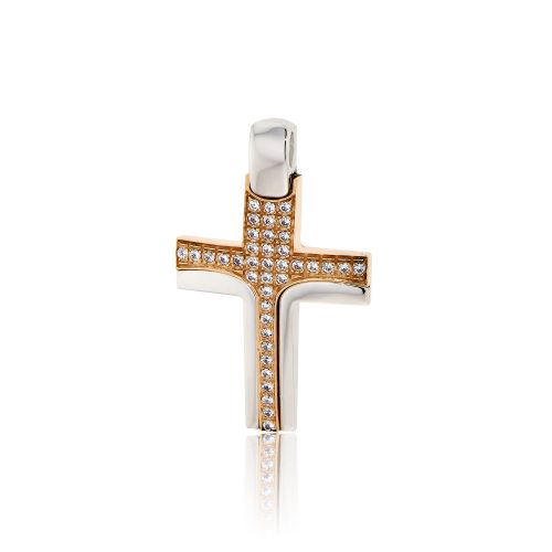 Βαπτιστικός Σταυρός Val΄Oro για Κορίτσι Ροζ Λευκό Χρυσό Κ14 με Πέτρες Ζιργκόν 031876