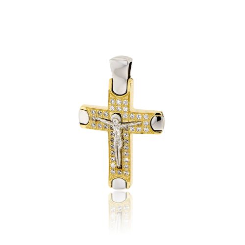Σταυρός Βάπτισης Val'Oro για Κορίτσι από Κίτρινο Λευκό Χρυσό Κ14 με Πέτρες Ζιργκόν 031878